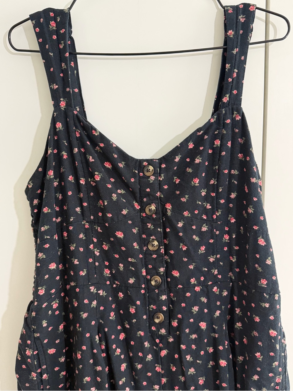 American Eagle Outfitters black w/ Pink Floral Print wide leg crop jumpsuit - LG - Picture 3 of 11